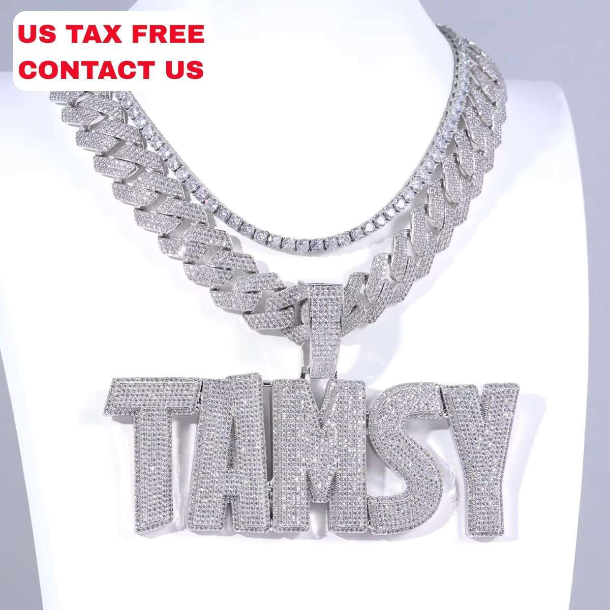 Custom Name 5A Zircon Letter Pendant Necklace Sparkling Big Dia Cuban Charm for Women and Men Fashion Chains Necklaces