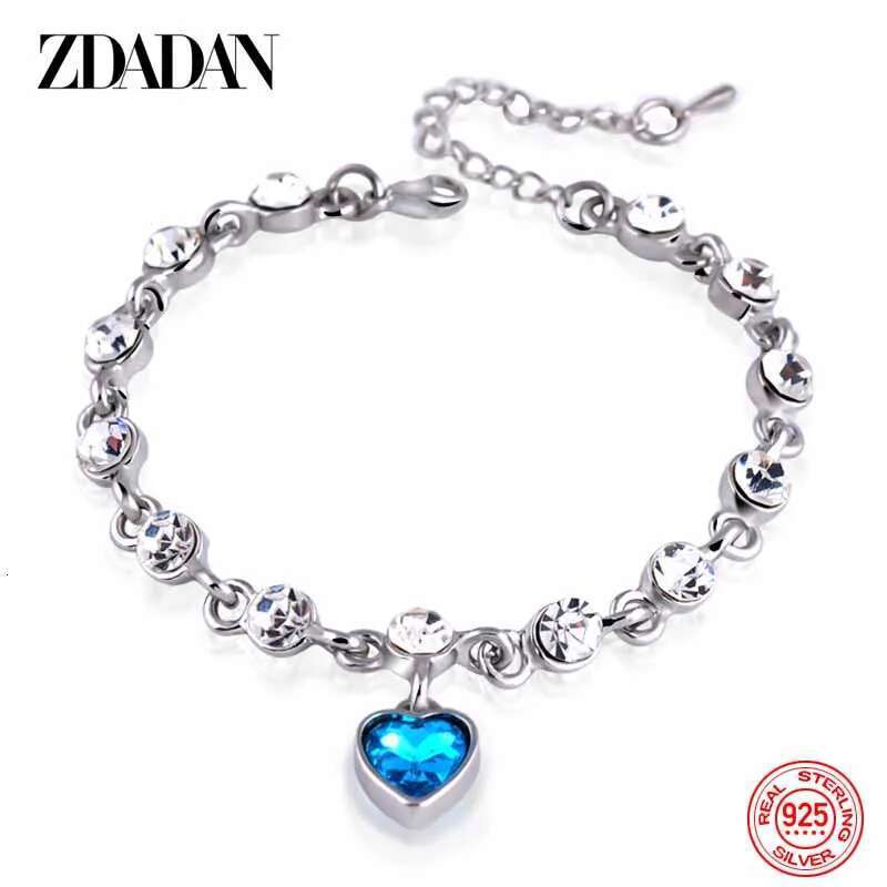 ZDADAN Sterling Sier Charm Sapphire Heart Bracelet Chain For Women Fashion Engagement Party Jewelry Gift