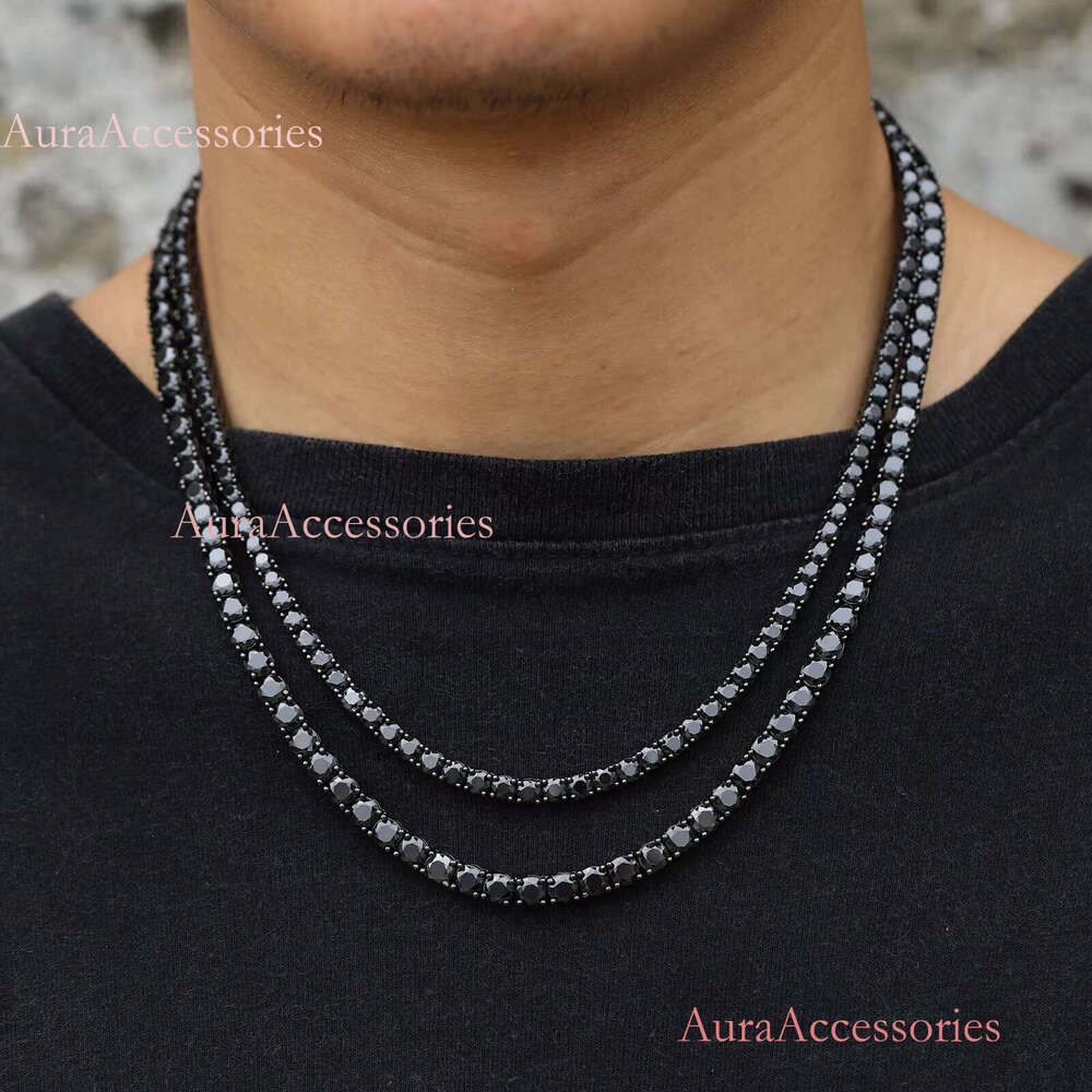 Kolye Unique Design 5mm Black VVS Moissanite DIa Tennis Chain GRA Certificate S Sier Men Jewelry Necklace for Man