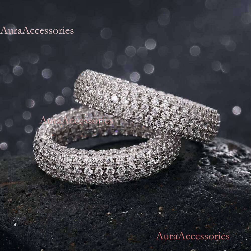 Fashion Hip Hop Jewelry Bling White Gold Plated Sterling Sier Micro Pave VVS Moissanite Dia Finger Band Ring