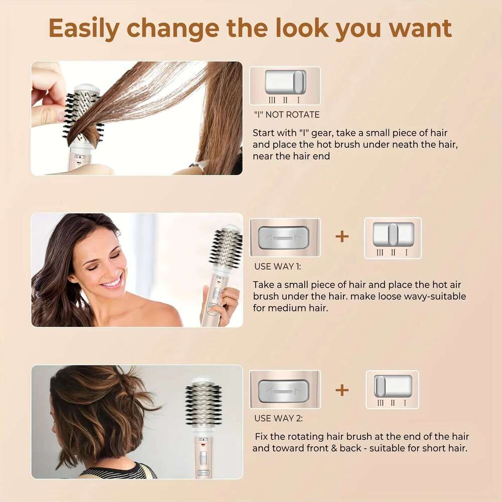 Hair Dryer 3-in-1 Rotating Round Hot Air Spin Set with 2 Brushes Blow Volumizer Auto-Rotating Curling Brush