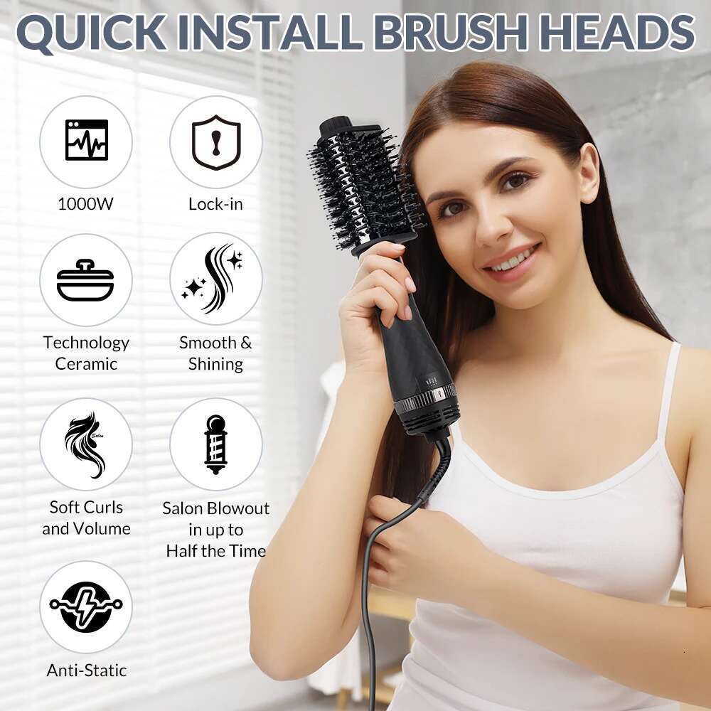 One Step Hair and Volumizer 1000W Rotating Hot Air Professional Comb Electric Ion Blow Dryer Brush