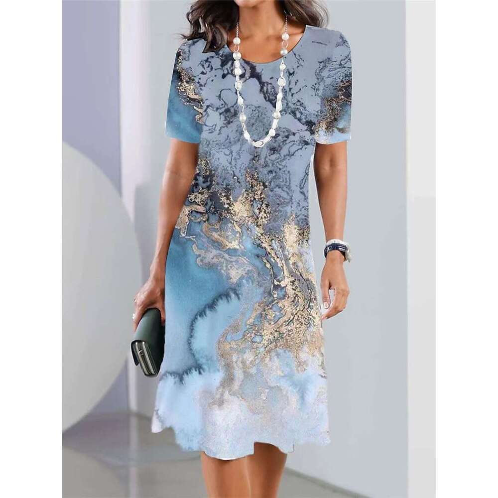 White Dress Maxi Dress New Women's Fashionable And Versatile Daily Casual Loose Large Round Neck Short Sleeve Dress KQ