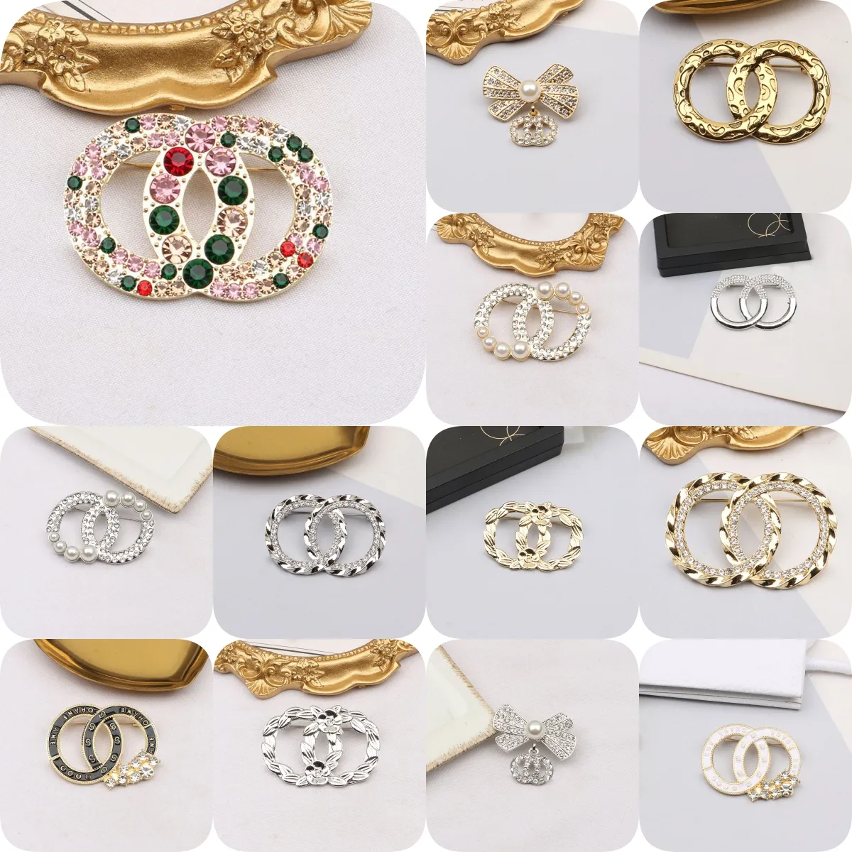 Mixed Random Send Letter Desinger Brooches Women Men 18K Gold Plated Crystal Rhinestone Jewelry Brooch Pearl Pin Marry Christmas Gift Accessorie