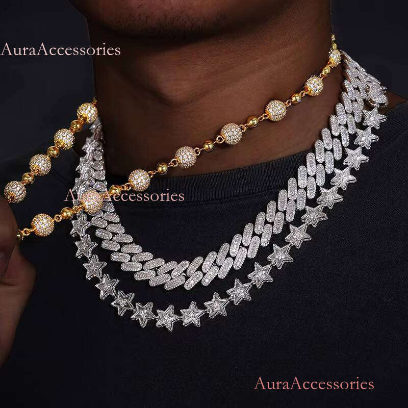 New Design Chaine Au Cou 10mm Iced Out Bead Chain Necklace Gold Plated Brass AAAAA CZ Dia Wholesale Fashion Jewelry