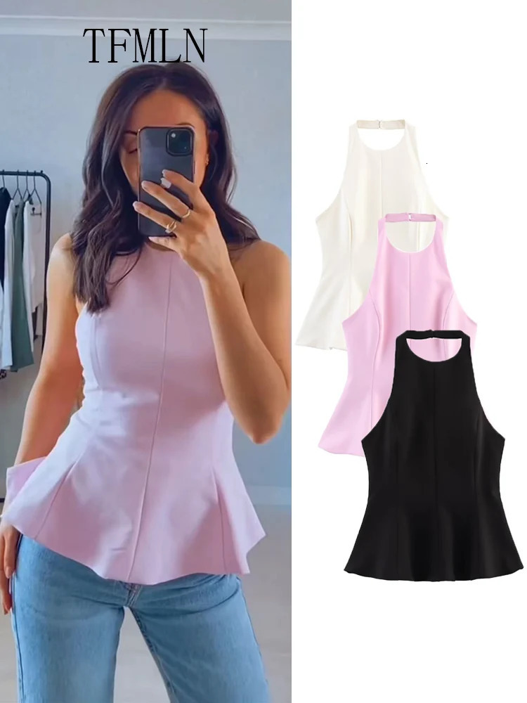 TFMLN Womens Sexy Halter Vest Tops 2025 Sleeveless Tank Tops Fashion Women Casual Summer Elegant Backless Sexy Tops Pink 250515