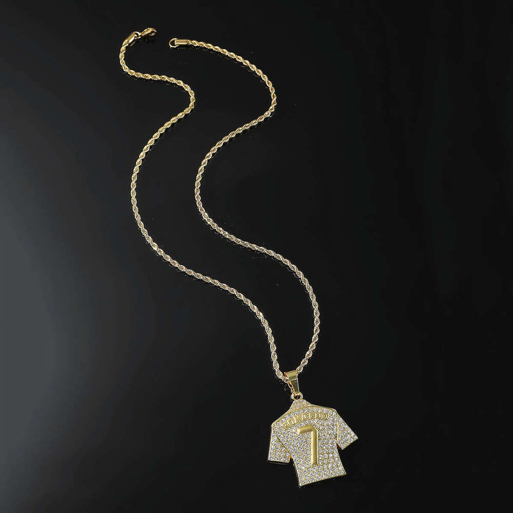 Hip Hop Personalized Trend Set with Full Dia Size 7 Jersey Pendant 3D Men's Necklace