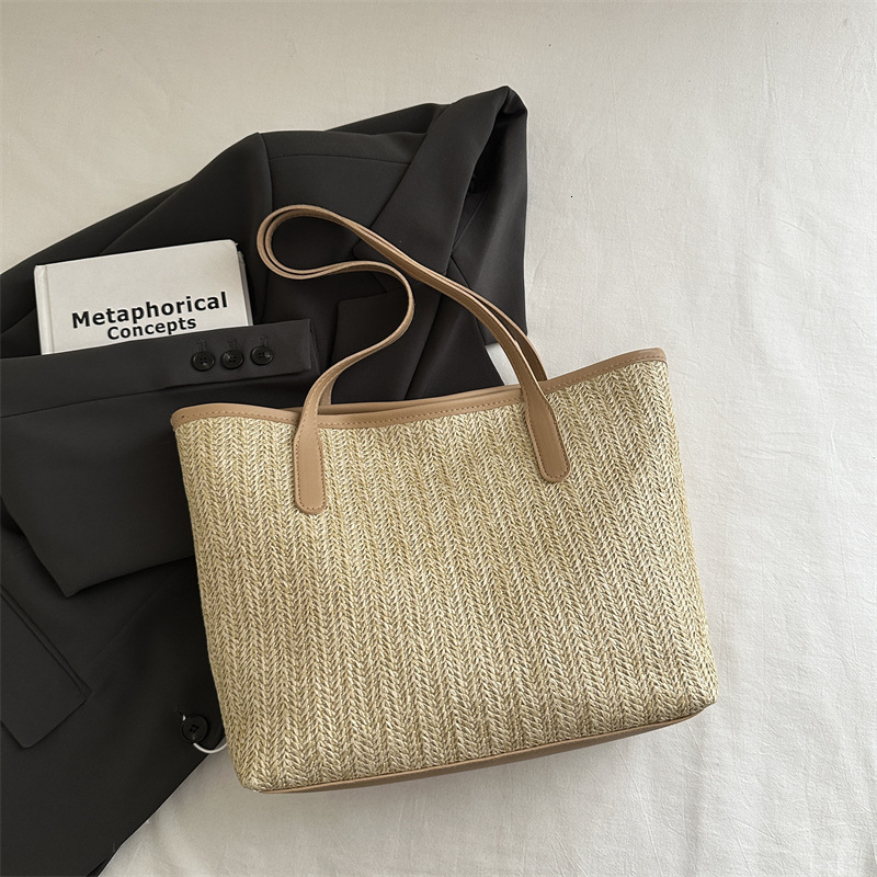 New Free Delivery Designer Bag Straw Luxury Bag Woven Large Capacity Fashionable Spliced Handbag 2025 Spring/summer Texture Women's Single Should