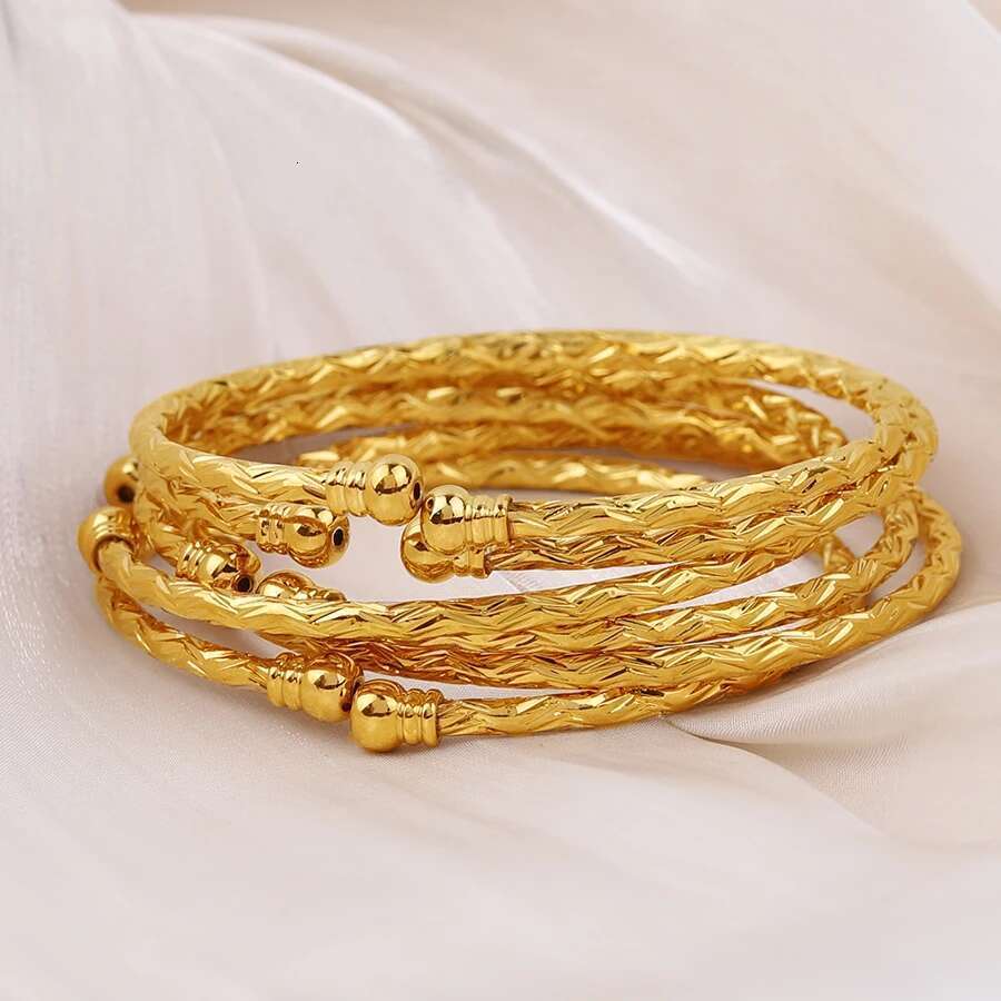 3Mm/6Pcs Ethiopian Wedding Bride Gift Gold Color Indian Bangles Dubai Jewelry For Women Africa Ball Jewellery Beads Bracelet