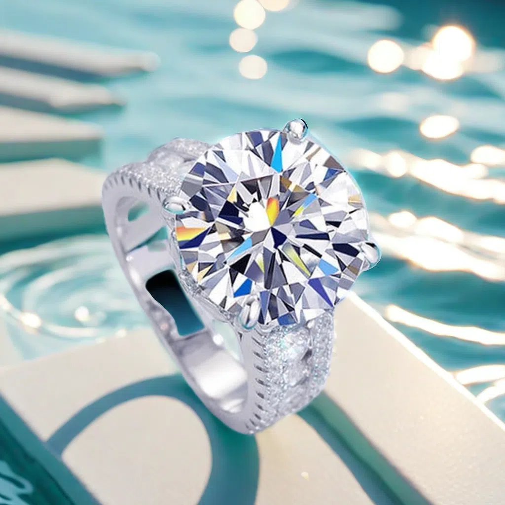 D-color VVS1 10CT Moissanite s925 sterling silver ring, a best-selling star model 950 white platinum-plated ring, ultra-luxurious group set artificial