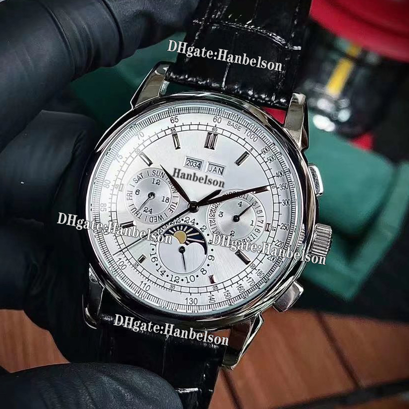 Mens Watch Automatic Movement Gold Moon Phase Complicated Perpetual Calendar Watches brown Leather Wristwatch 43mm Blue face Gift clock