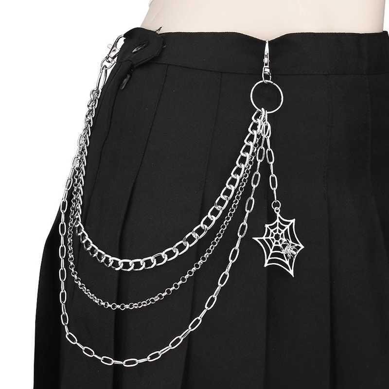 Fashion Punk Metal Pants Chain Hip Hop Waist Chain Spider Web Pendant Jeans Chain For Men Women Accessories Gifts Y250515
