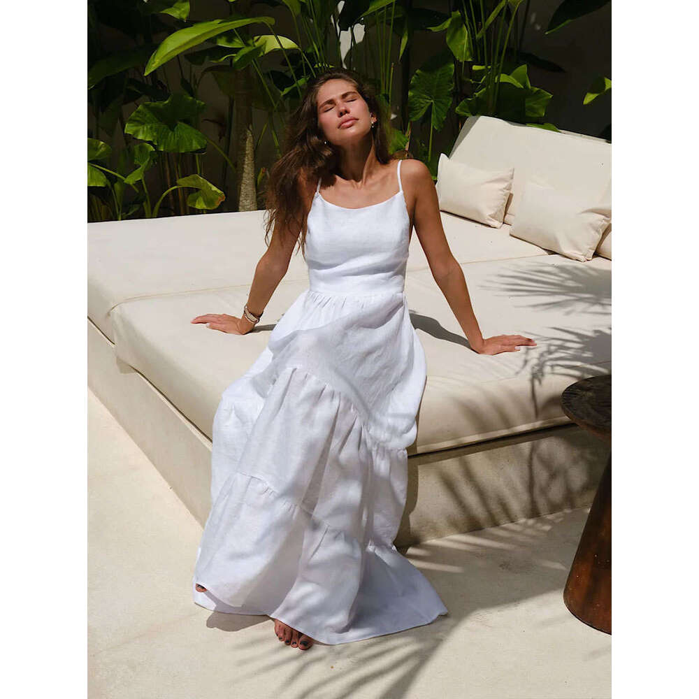White Dress Maxi Dress Camisole 2025 Hot And Sexy Backless Strap Extra Long Cake Camisole Dress KQ