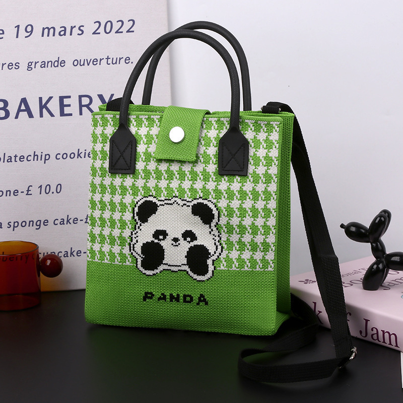 High quality casual soft rubber handle cute panda Chinese style fashionable handbag multifunctional, can be hung on a large tote bag, brand new free d