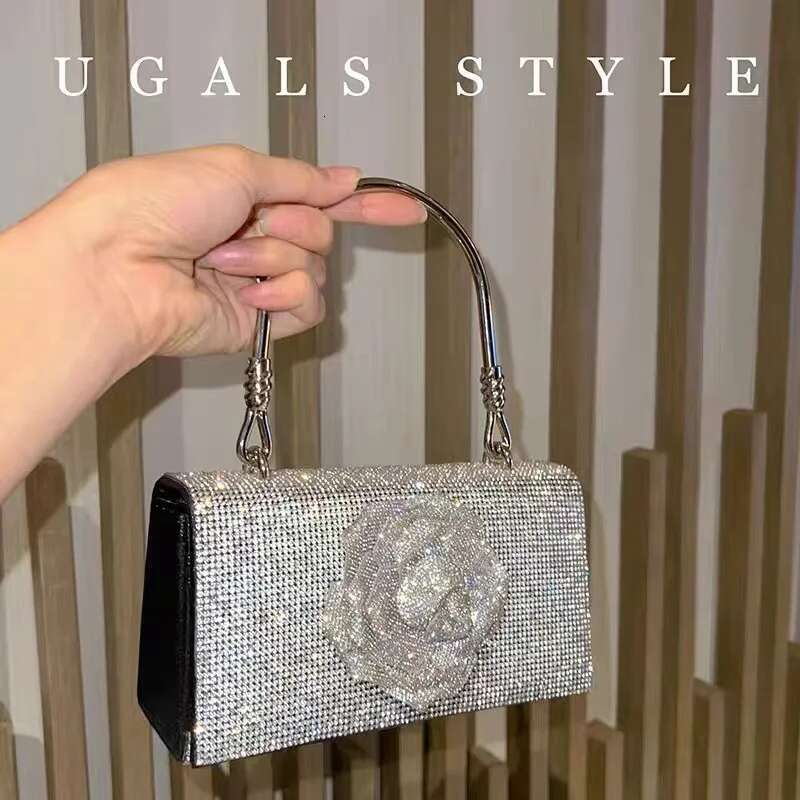 Glitter Shiny Dia Square Fashion Floral Women's Handbag Bling Evening Wedding Party Clutch Purse Shoulder Bag
