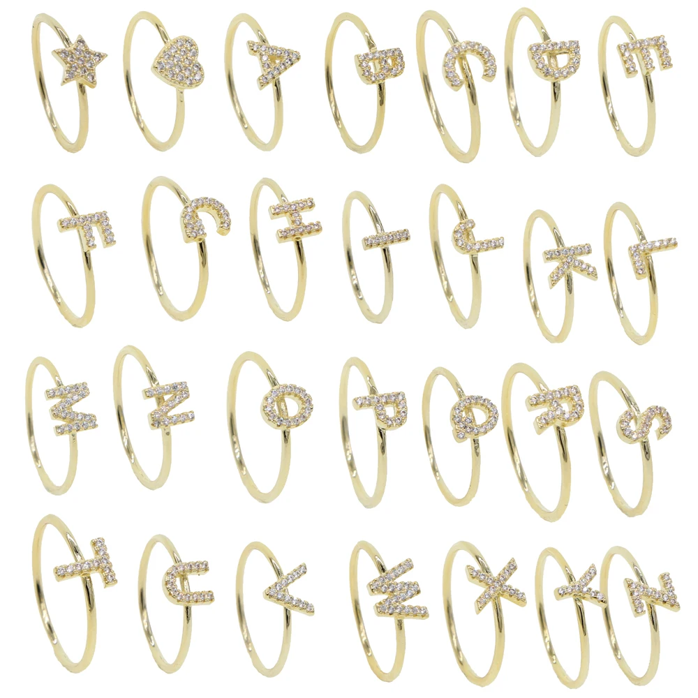 2025 NEW sale cz paved initials 26 Alphabet thin band midi women new name classic letter finger ring