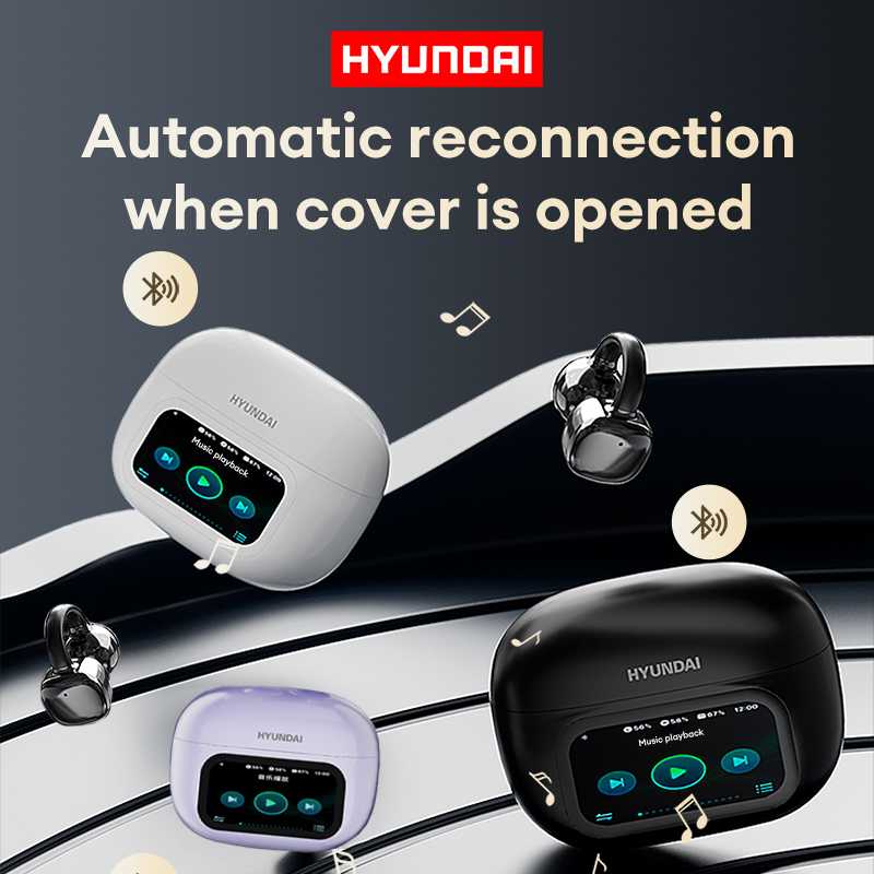 HYUNDAI HY-C02 LED Power Display Earphones Wireless Bluetooth Headphones Mic Noise Cancellation Stereo Sound Earphones