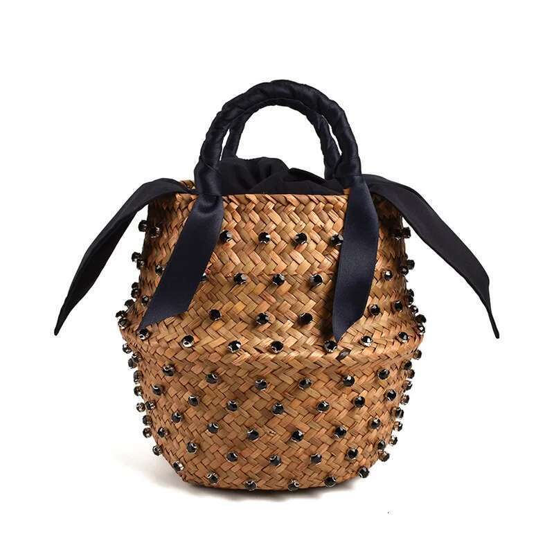 Handmade Embellished Straw Beach Bag Summer Holiday Woven Ladies Bucket With Pearl And Dia Designer Hot Handbag