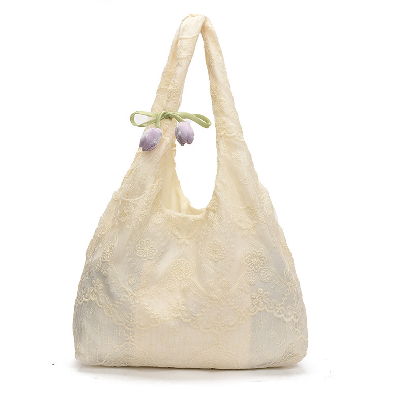 Korean Sweet Lace Underarm for Women 2025 New Fashion Solid Color Embroidered Large Capacity Commuter Shoulder Bag