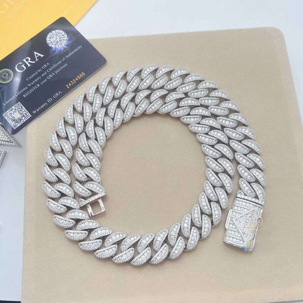 Pendant Necklaces 18MM VVS Moissanite Iced Out Dia Gold Color Sterling Sier Men Necklace Miami Cuban Link Chain