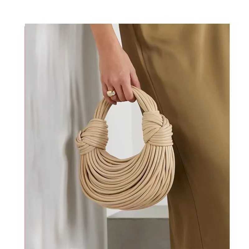 Handbags for Women 2025 New in Gold Luxury Designer Brand Handwoven Noodle Bags Rope Knotted Pleated Hobo Bags Fashion Clutch B250618