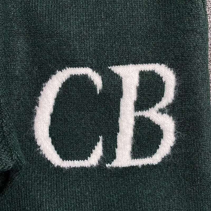Autumn Winter Heavy Fabric Classic CB Jacquard Casual Knit Pants Men Women Drawstring Sweater Royal Blue Green