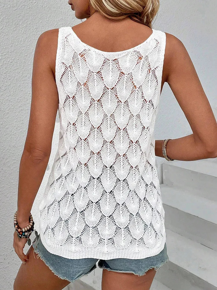 Fashionable and elegant vest womens feather shaped hollow knit sweater summer top 250506