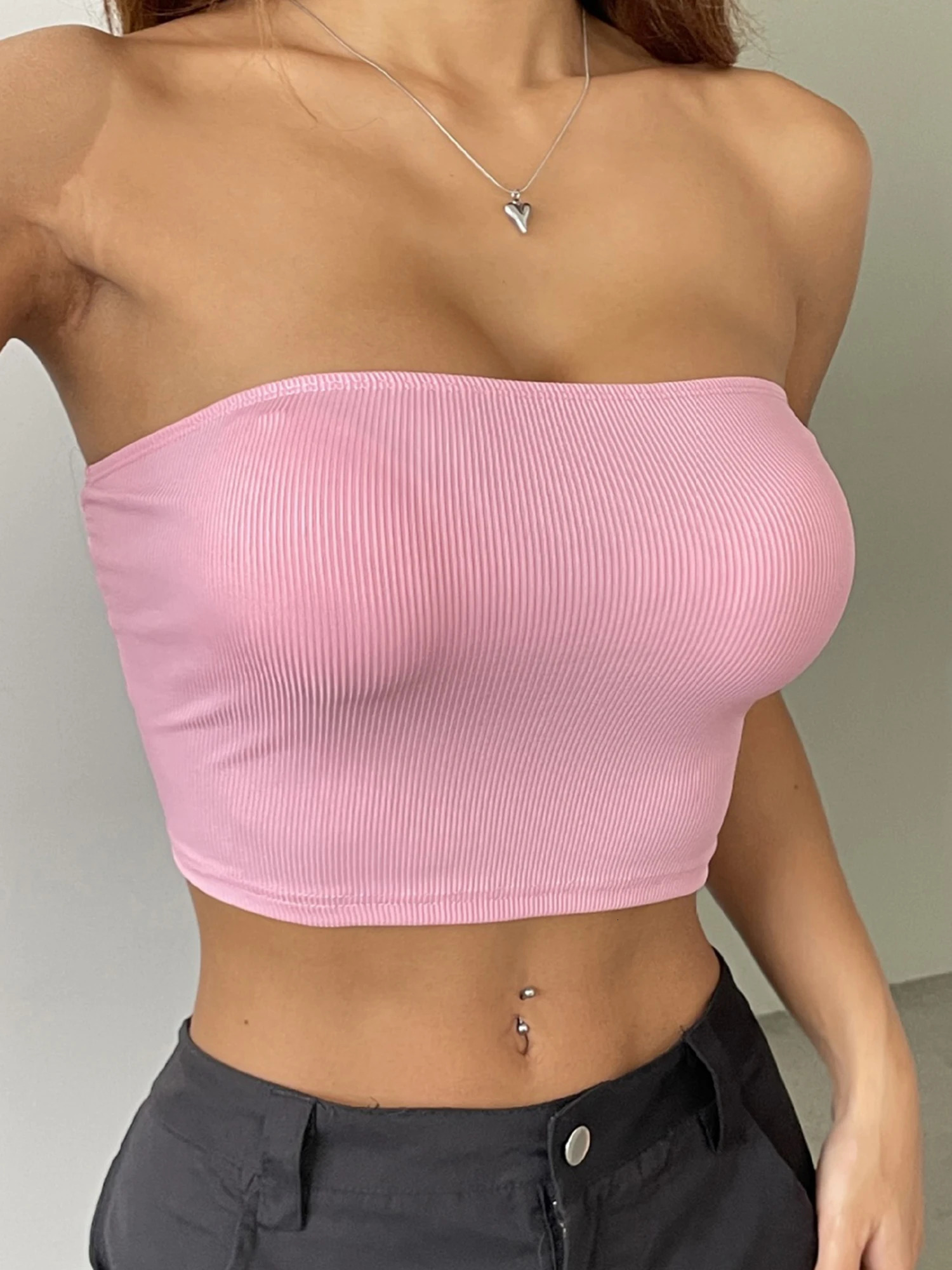 Sexy Off Shoulder Ruffle Crop Top Womens Sleeveless Tube for Beach Vacation or Night Out Clubwear Party 250515