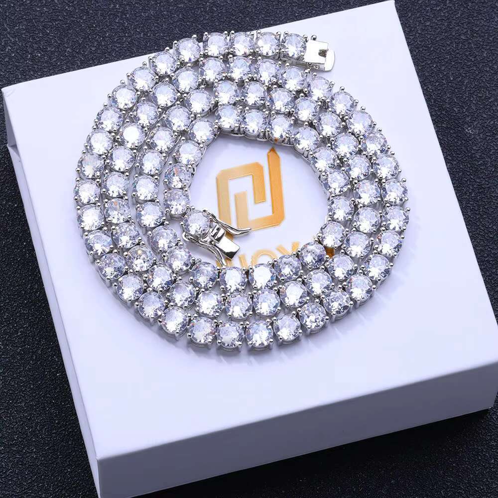 NUOYA Pass Diamond Tester Moissanite Tennis Chain Iced Out Round Brilliant Cut 925 Silver Tennis Chain Necklace Women Jewelry