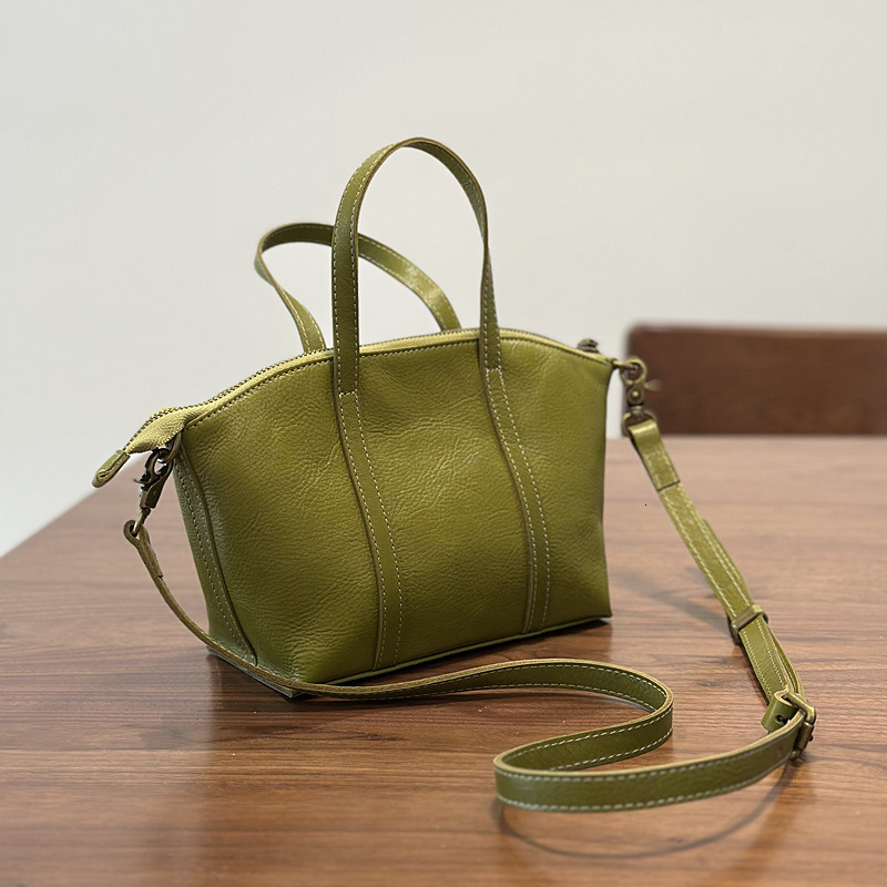 2025S designer mini shell genuine women top layer cowhide shoulder crossbody bag vegetable tanned leather Korean version artistic handbag soft
