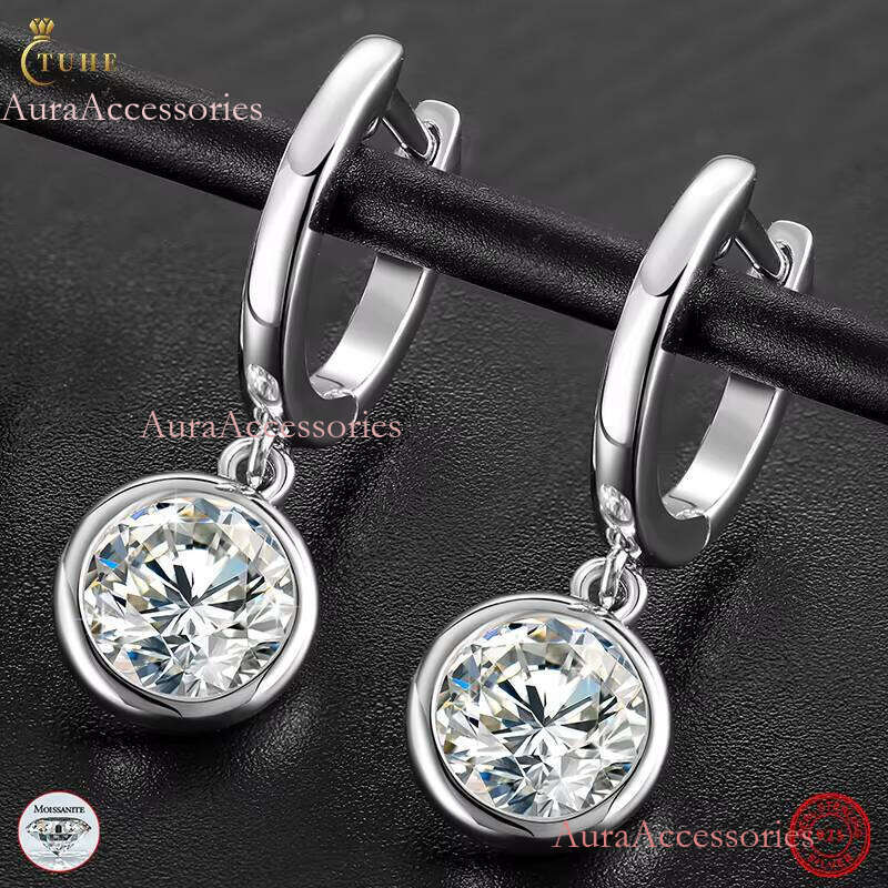 Fine Wedding Jewelry New Arrival White Gold Plated Sterling Sier 1ct VVS Moissanite Dia Drop Earrings for Women