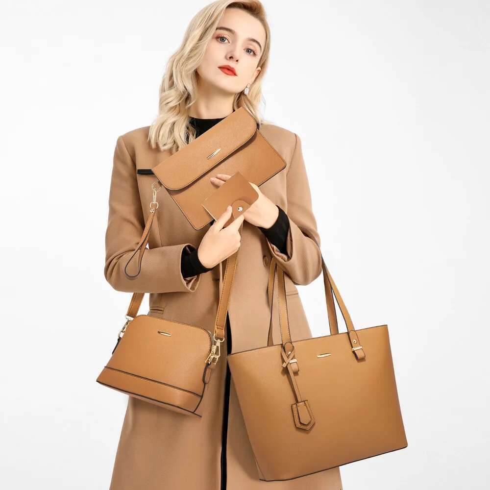 Trendy Women's Retro Handbag Simple Intellectual Shoulder Large Capacity Fashionable Four Piece Set Mother Bag