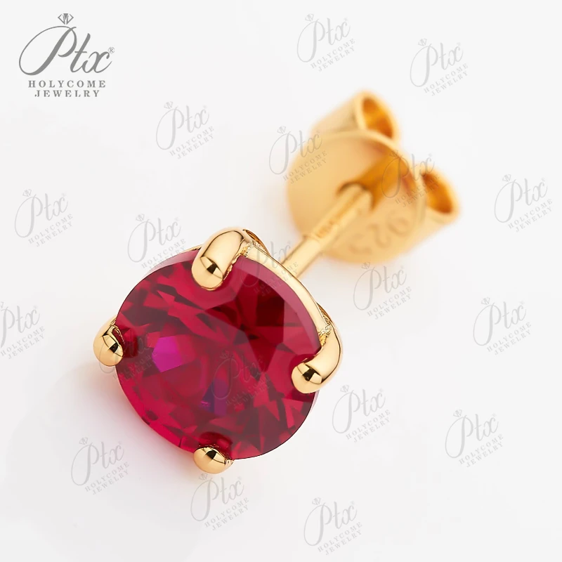 Four-prong Lab Grown Ruby Stud Earrings Sparkling 1CT Pigeon Red Earring for Women Men Real Gold Wedding Jewelry Anti Allergic