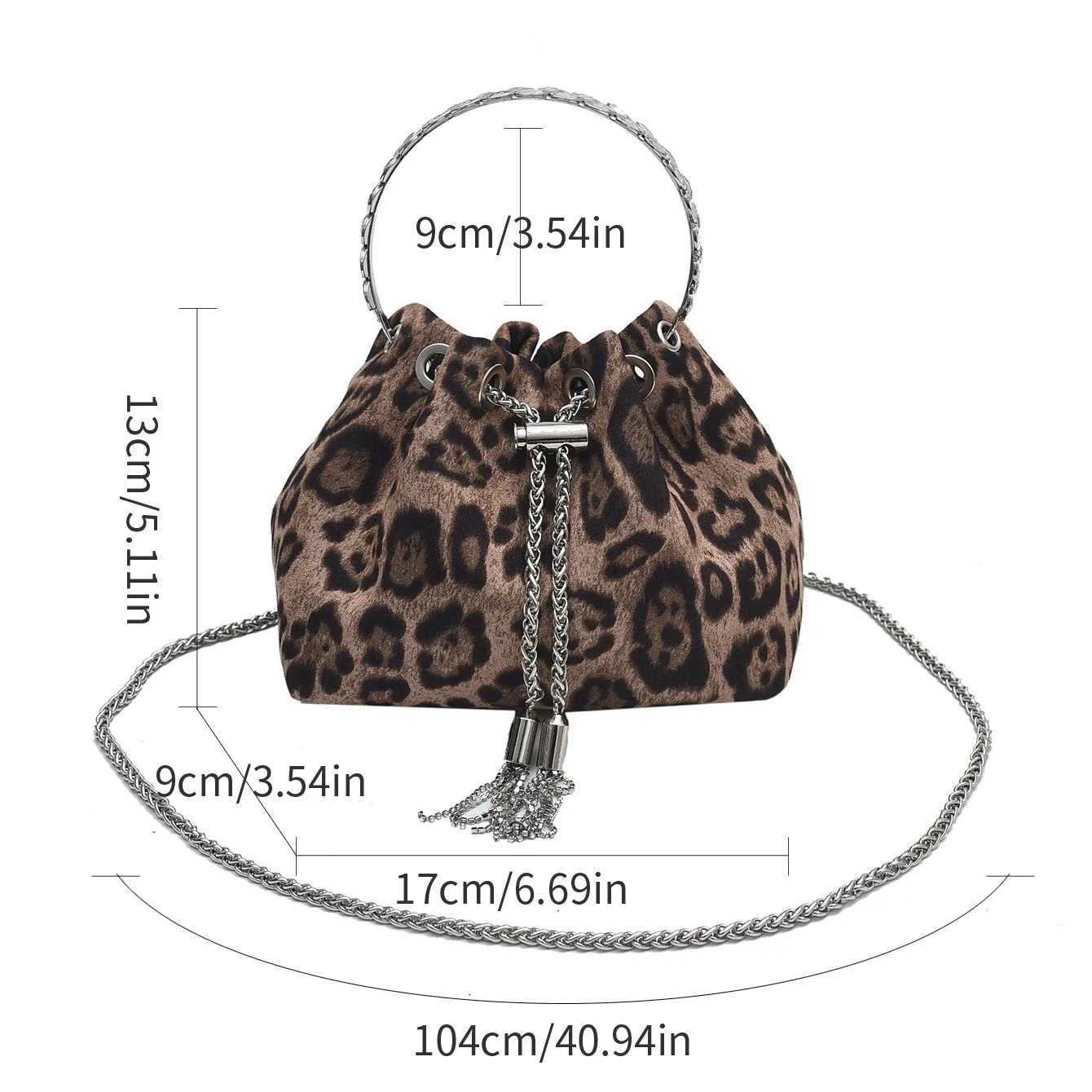 Ring Handle Rhinestones Clutch Bag Retro Leopard Handbag Luxury Party Purse Drawstring Bucket Crossbody Mini Canvas Bags BrownXJ250515