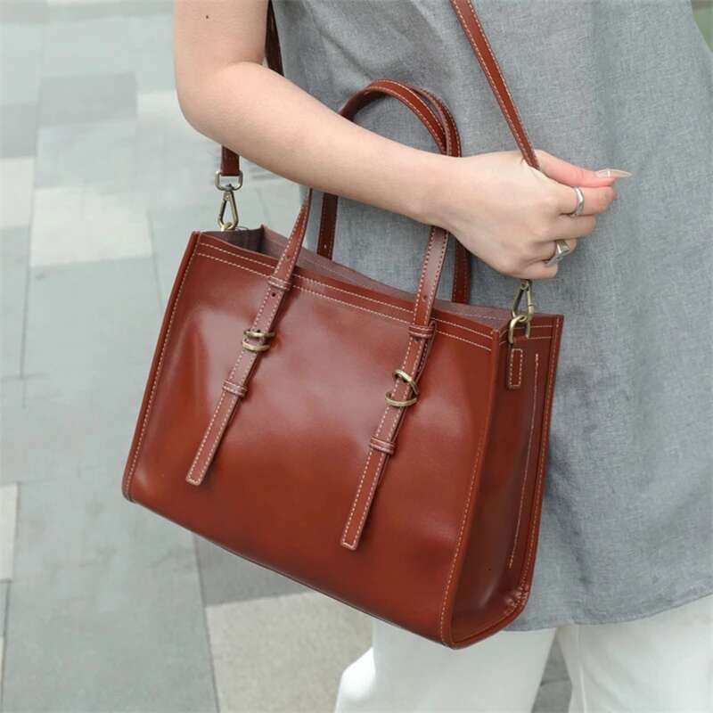 Toptrends 3 Layers Genuine Leather Large Shoulder Bags For Women 2025 Designer Shopper Tote Office Work Ladies Handbags