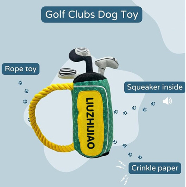 Golf Bag Squeaky Plush Dog Toys, Stuffed Plush Chew Toys with Durable Nylon Rope, Cute Soft Dog Toys for Teeth Cleaning, for Small Medium Large Dogs E