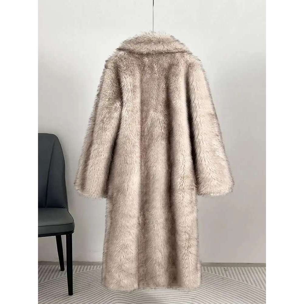 DEAT Fashion Women's Faux Fur Coat Lapel Long Sleeve Solid Color Loose Thick Warm Camel Jackets Winter 2024 New 7Ab5403