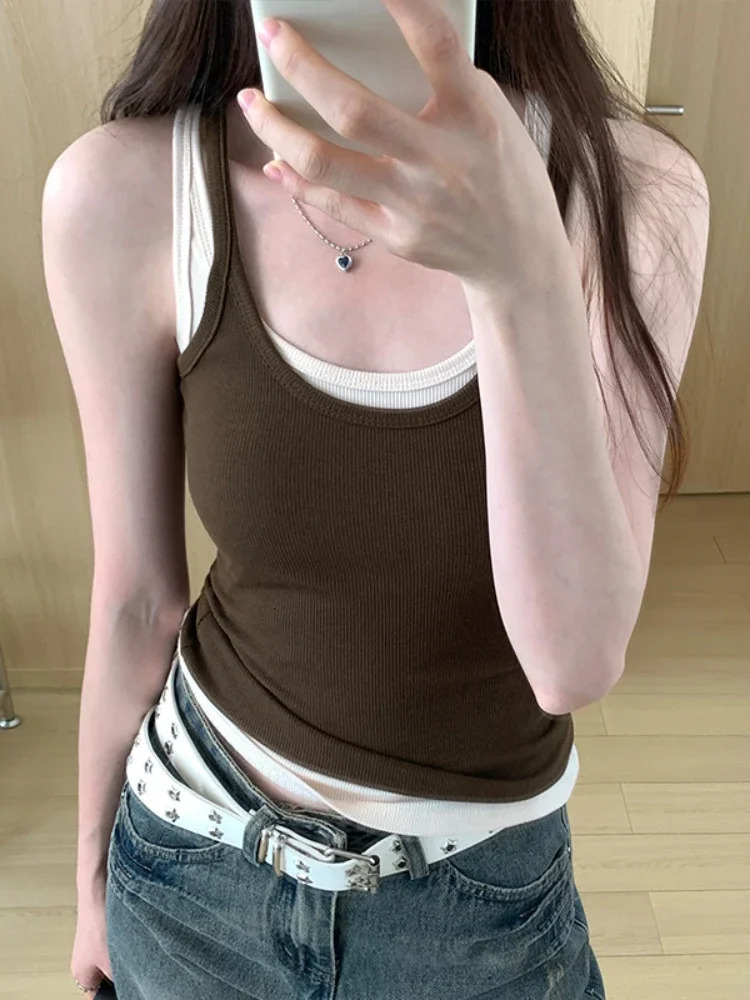 2025 ZJAISS Sleeveless Knitted Tops Green Sexy Basic Patchwork Summer Casual Cami Backless Y2k Vintage Tank Top Women 250506