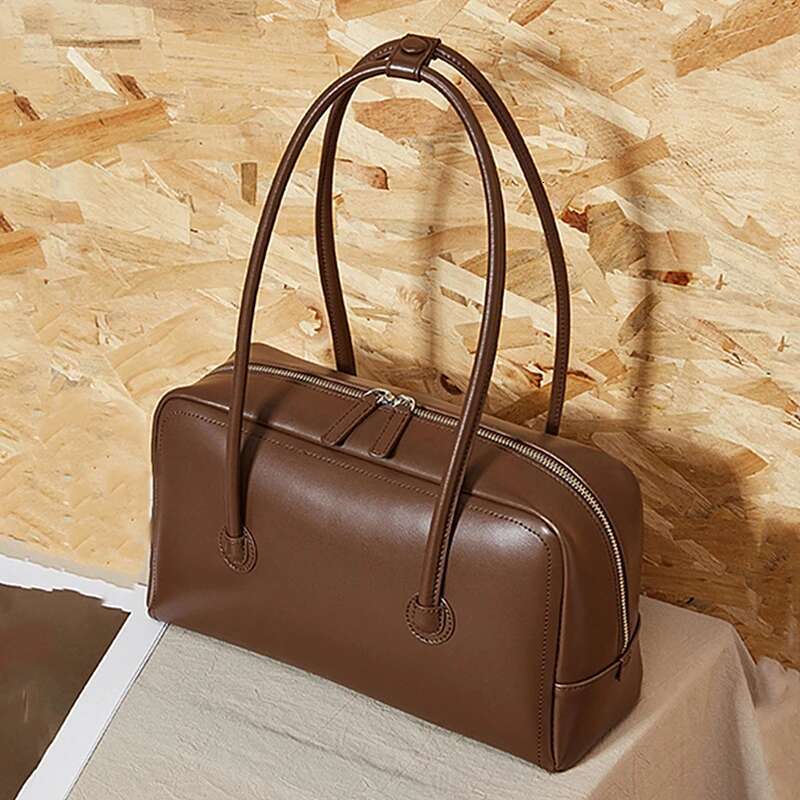Hifashion Vintage Genuine Leather Bowling Tote Shoulder Bags For Women 2025 Designer Large Pillow Satchel Ladies Handbags