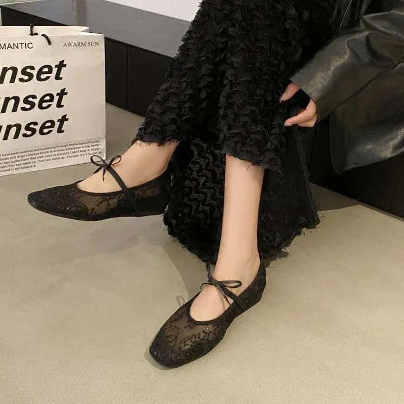 2025New Summer Ballet Flats Fashion Bow Women Slip on Sweet Hollow Flat Shoes Female