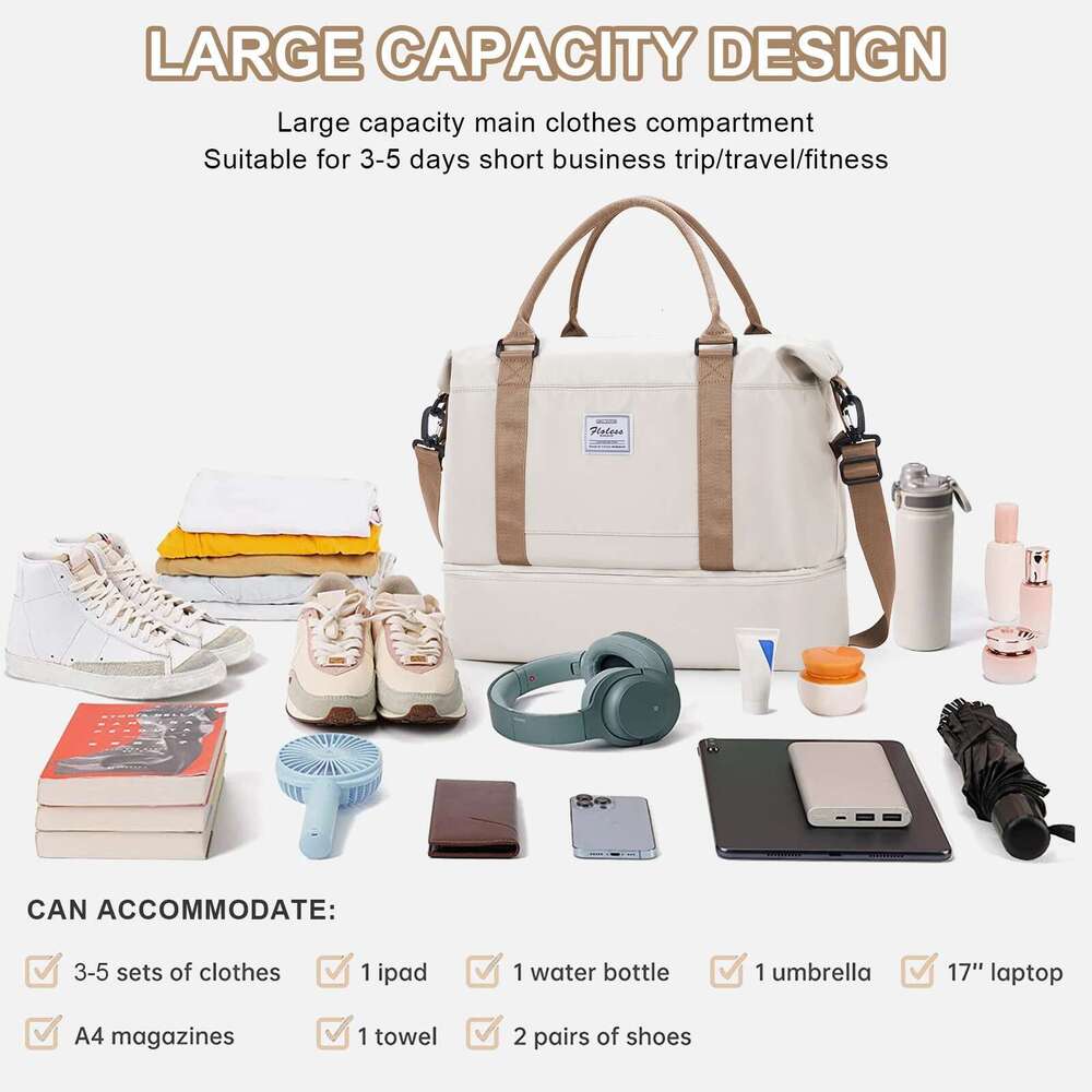 Travel Duffel Bag,Sports Tote Gym Shoulder Weekender Overnight for Women, Carry on with Wet Pocket Expandable Bag
