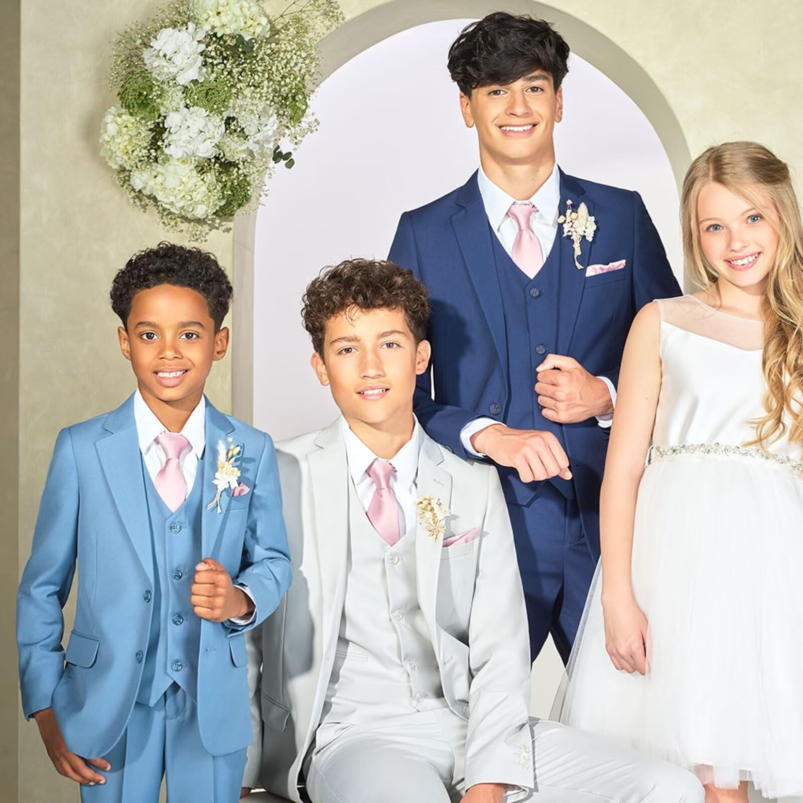 Boys Tuxedo Suit Slim Fit Three Piece Kids Tuxedo Suit for Boys Formal Suit Jacket Blazer Pants Vest Set