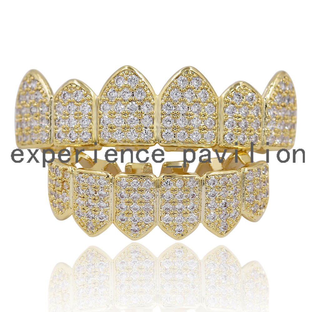 Custom Bling Hip Hop Jewelry moissanite Diamond Dental Gills Top and Bottom Set 18k Gold Teeth Grillz