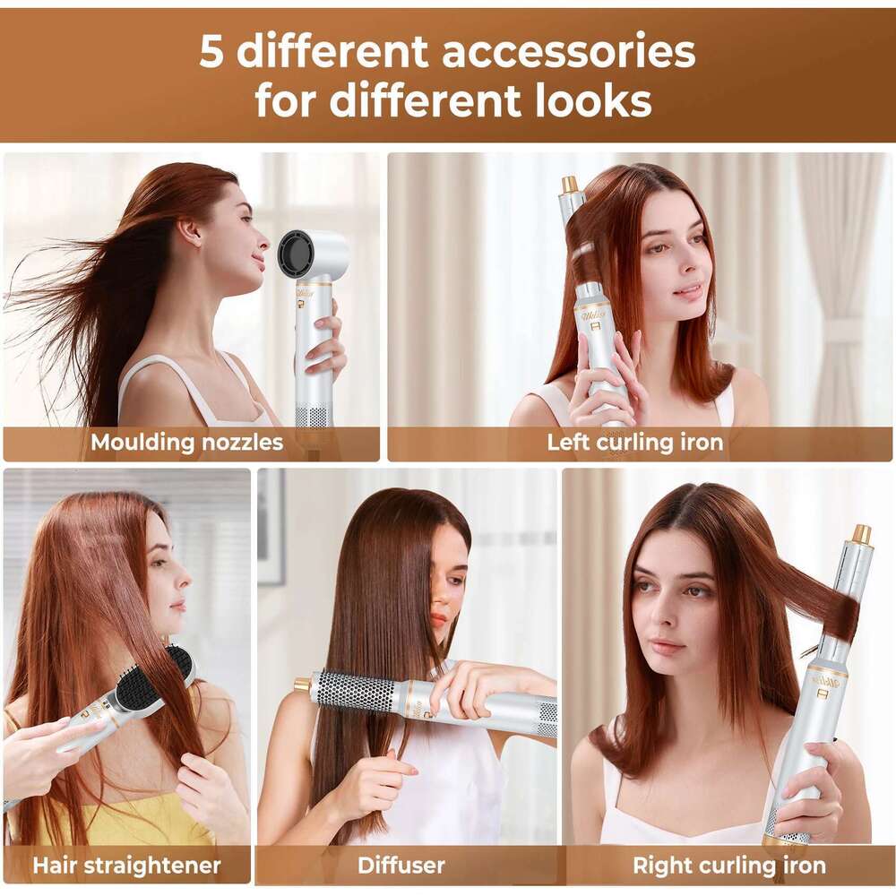 Hair Brush,5 in 1 Blow Dryer Brush,High-Speed 100,000 RPM Professional Hot Air Brush Set with Curlers,Hair Styler for Fast