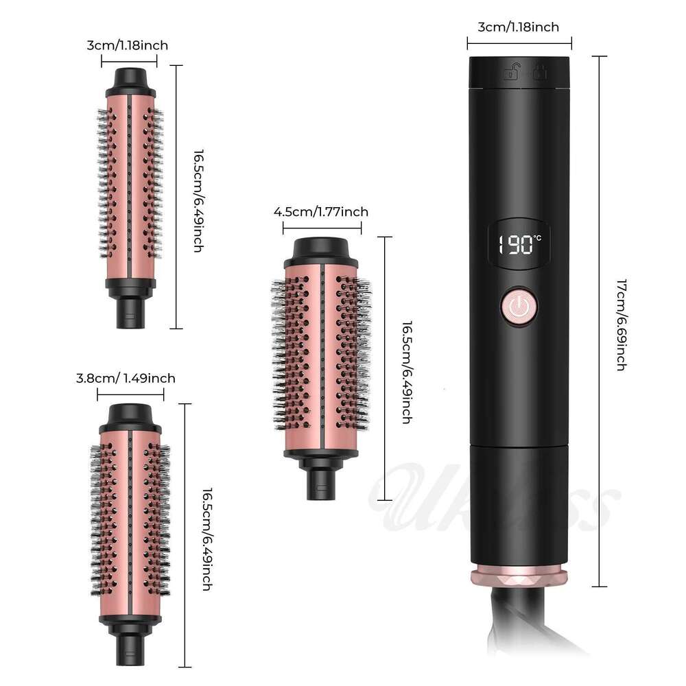 Thermal Heated Ceramic Curling Iron Volumizing with 3 head Heating Round Brush Travel Hair Curler Comb
