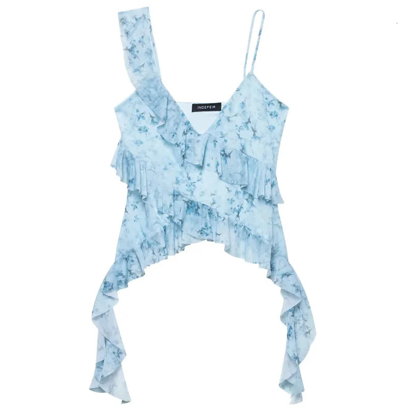 TRAF Leopard Crop Tops For Women Ruffle Sleeveless Printed Summer Backless Tulle Camisole Top Woman Sexy Asymmetrical 250515