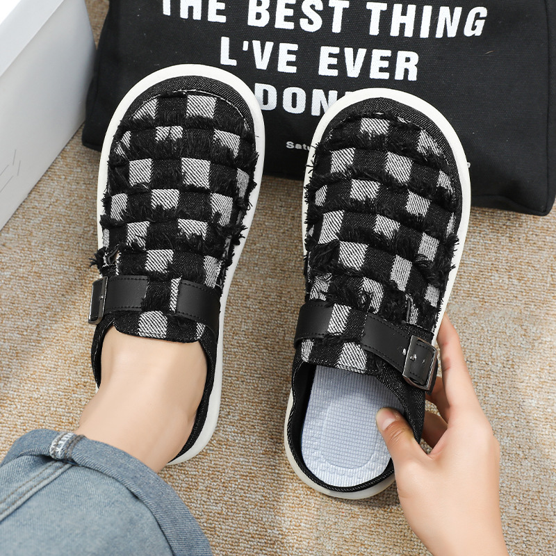 Spring New Baotou Casual Shoes Half Tote Men S One Step Stepping Boken Denim Fashion Casual Shoes Comfortable Slippers Ddmysaturn