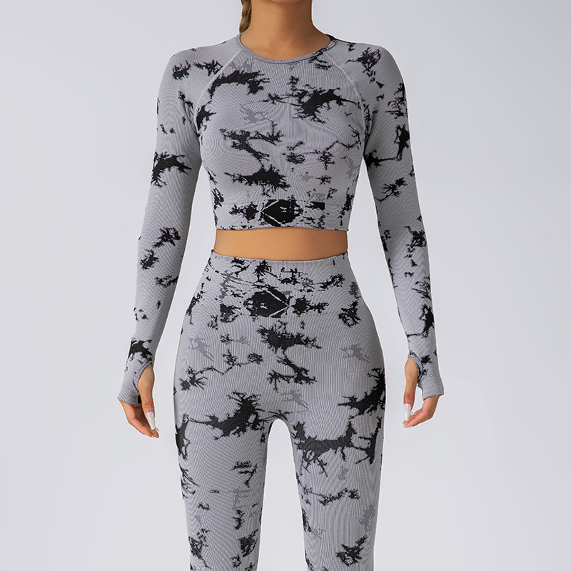 Tie Dye Color Block Athletic Outfit for Women: Stretchy Workout Gear w/ Lifter
