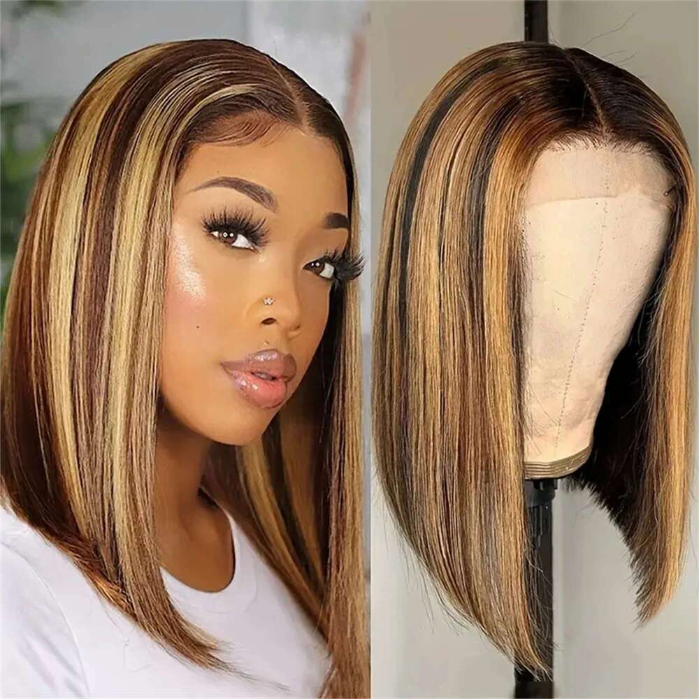 Front Bob Human Hair Ombre Honey Blonde 13x4 Wigs 10-16inch 4/27 Colored Transparent Frontal Lace Wig