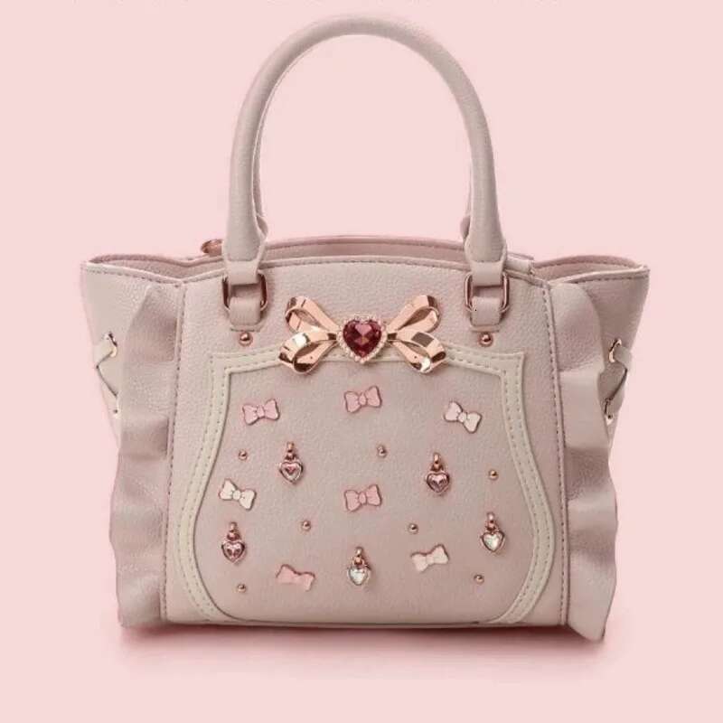 Butterfly Knot Tote Sweet Landmine Women PU Y2k Cute Lolita Girl Japan Gemstone Ruffle Edge Shoulder Crossbody Bag New